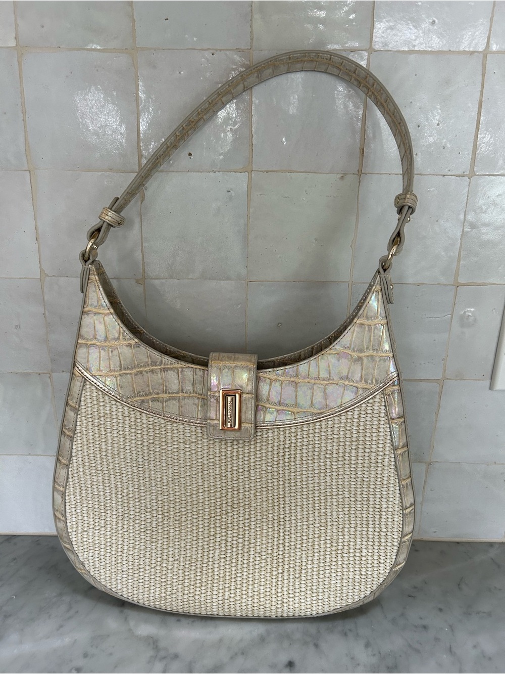 Vintage Brahmin Woven & Crocodile-Embossed Shoulder Bag